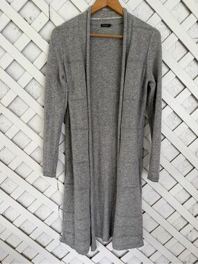 J. Mclaughlin Cashmere Longline Cardigan Gray Duster Open Front Roll Neck Small